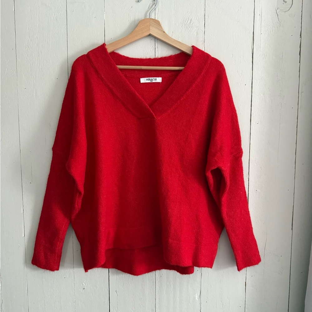 Miracle USA Women’s Red V-Neck Sweater Top